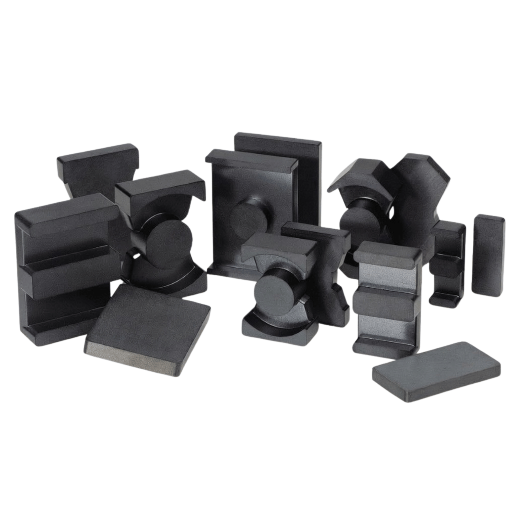 Group of ferrite cores with different shapes and sizes