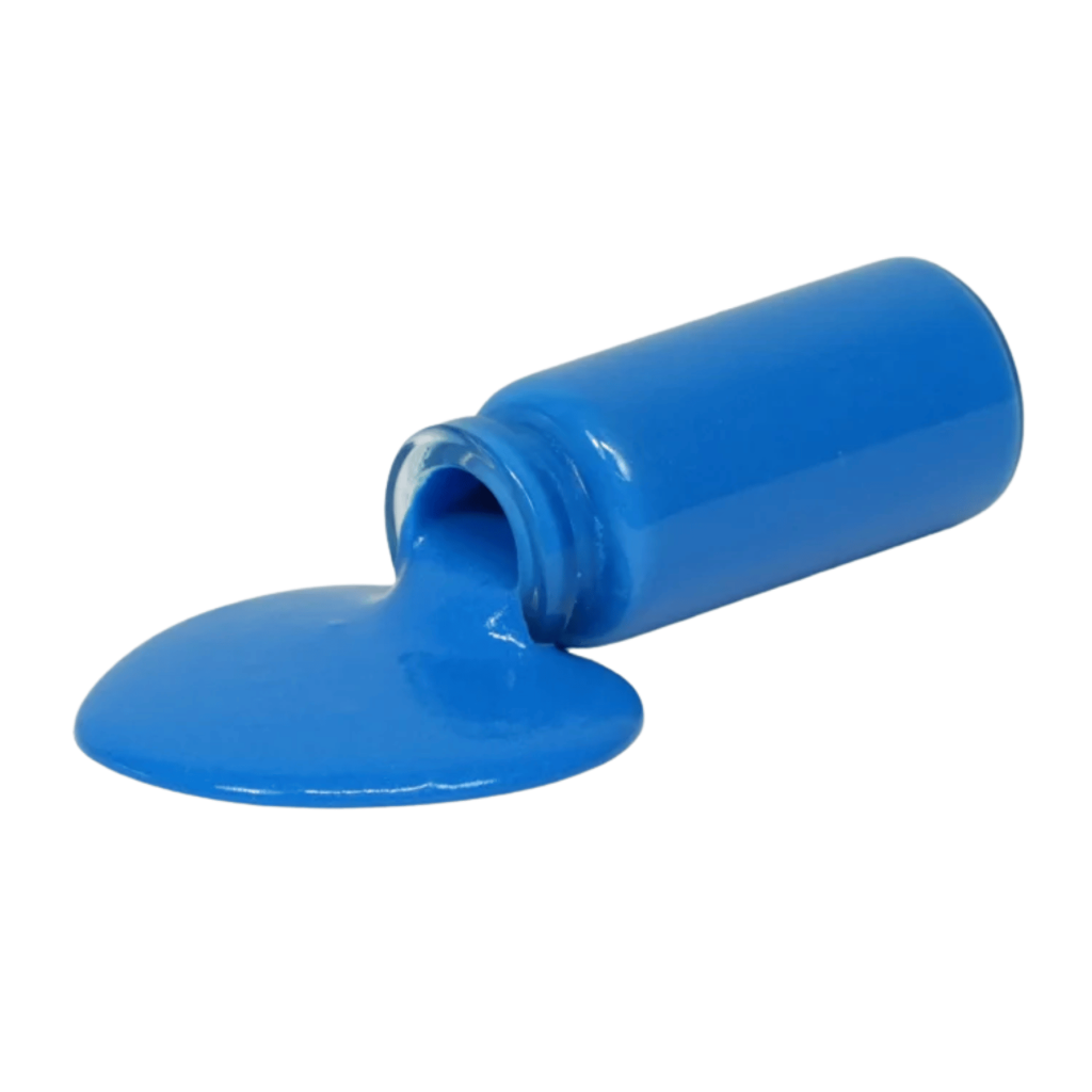 blue keratherm gap filler liquid being poured out of bottle